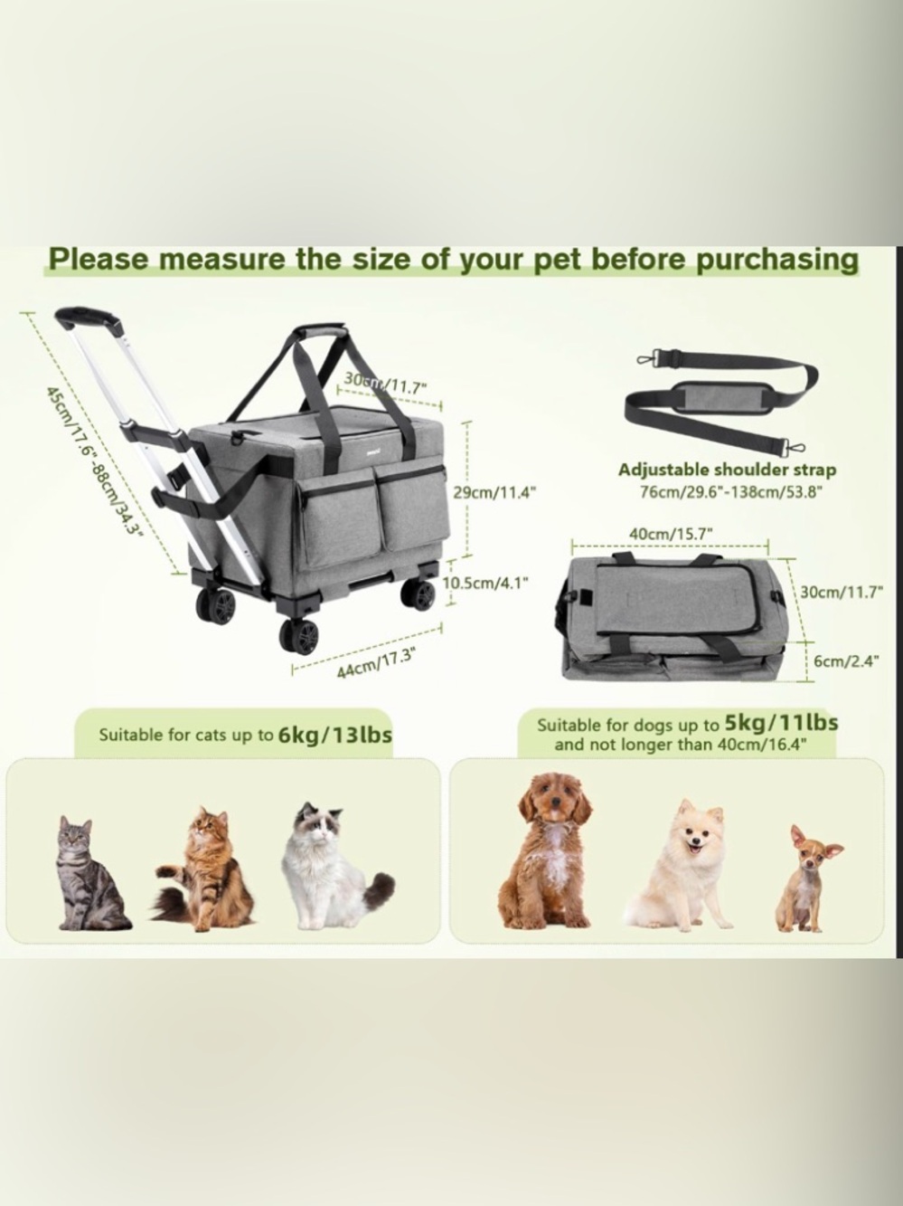 Pecute Carrier Tote with Wheels for Small Pets- New - Picture 5 of 6
